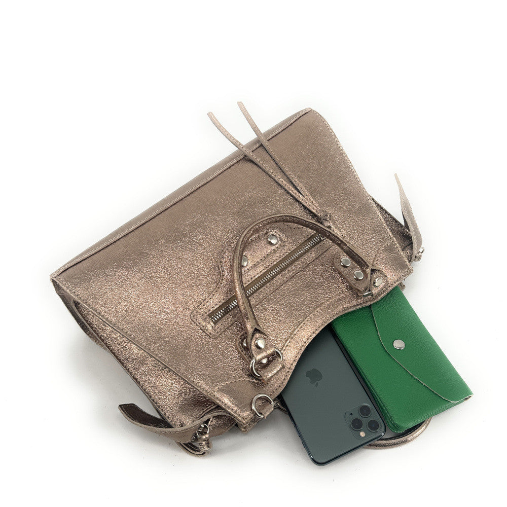 Sac à main en cuir irisé MERCREDI Champagne irisé
