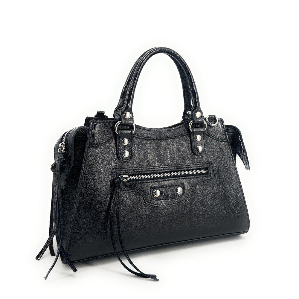 Sac à main en cuir irisé MERCREDI Noir irisé