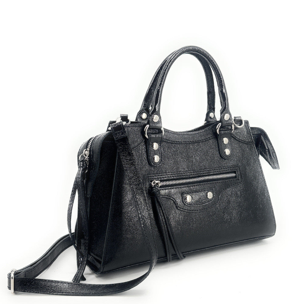 Sac à main en cuir irisé MERCREDI Noir irisé