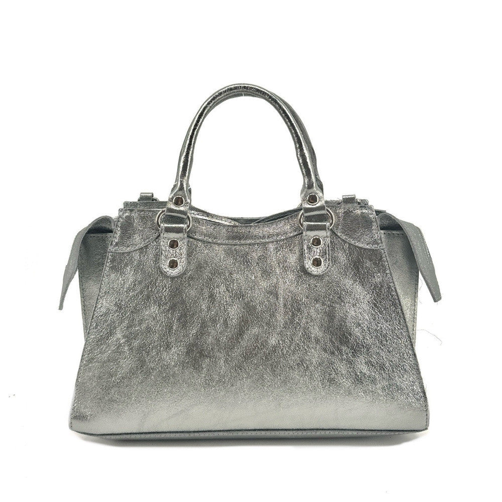 Sac à main en cuir irisé MERCREDI Argent moyen