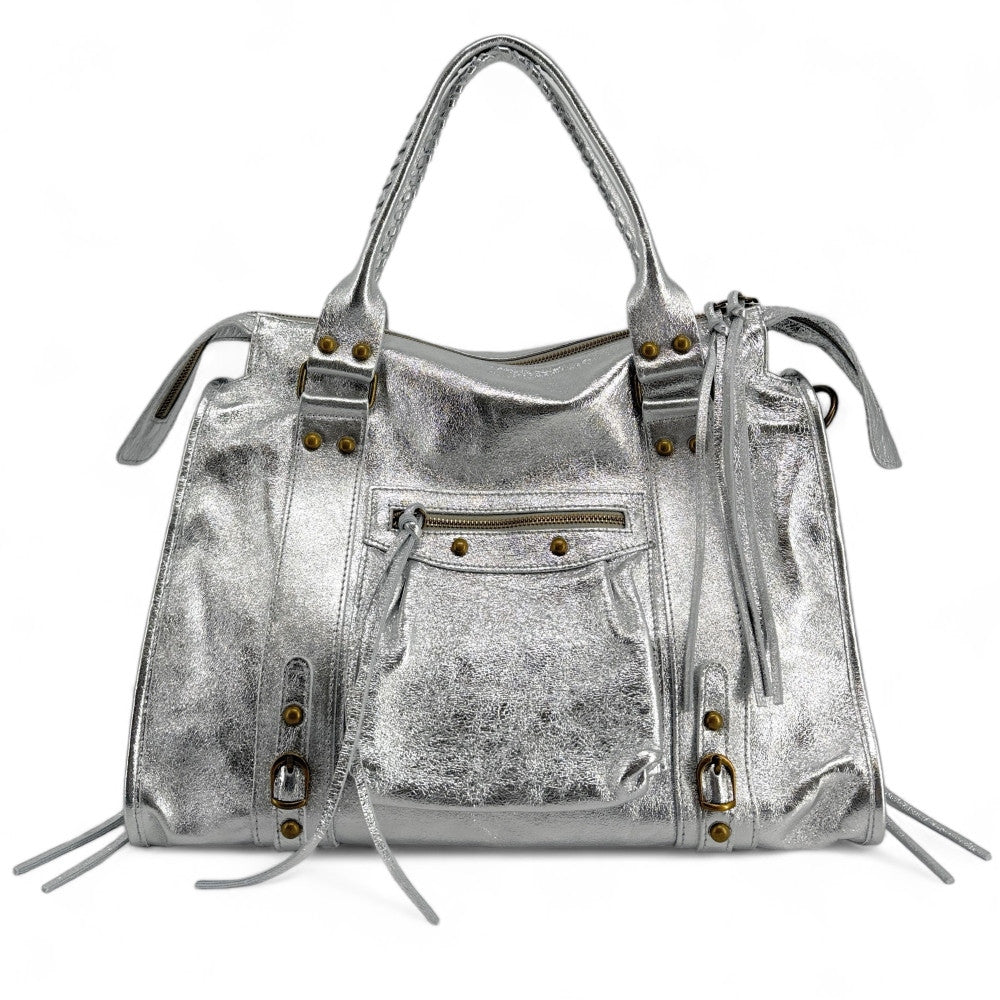 Sac à main en cuir brossé ou irisé SANDSTORM E.L. SIROCCO Argent clair
