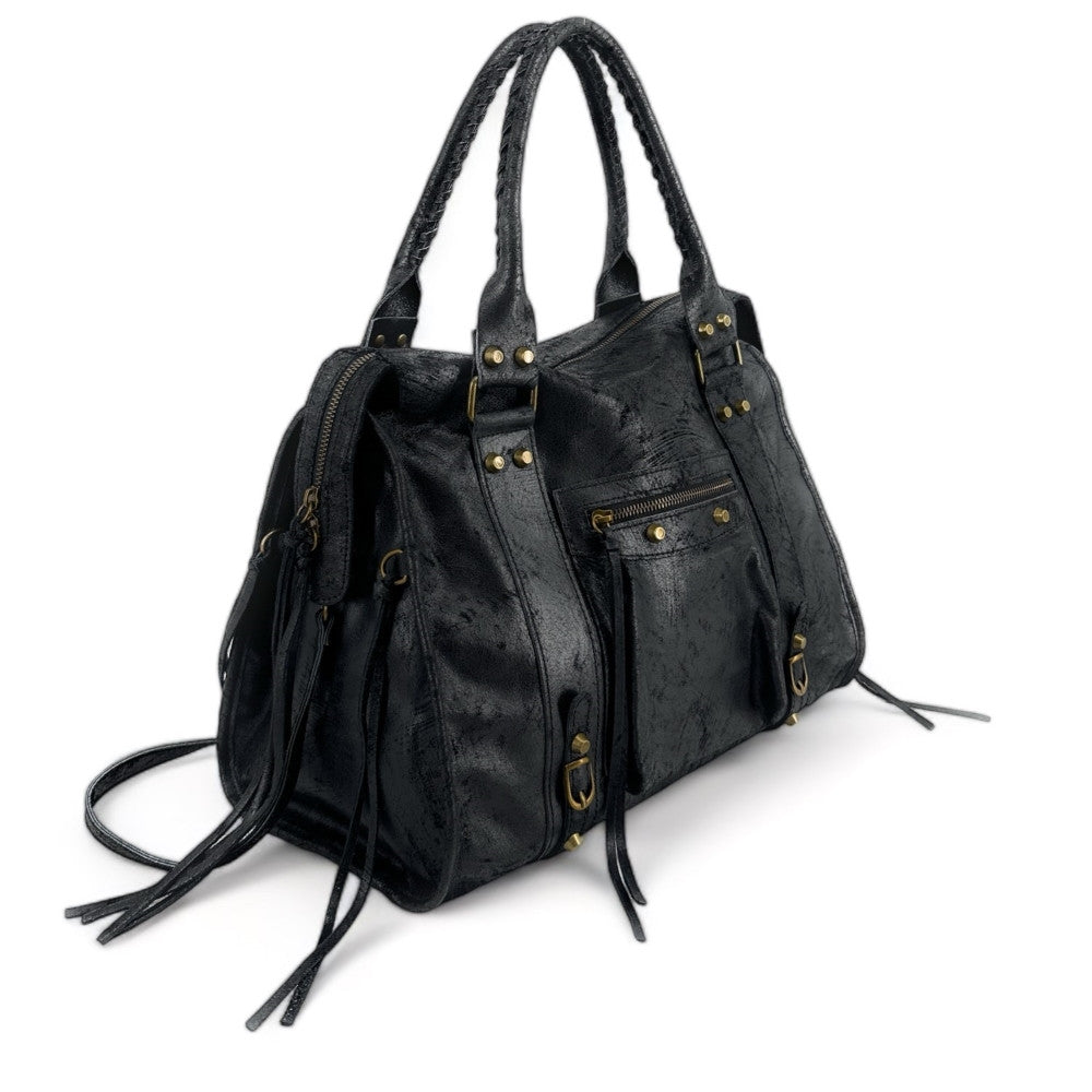 Sac à main en cuir brossé ou irisé SANDSTORM E.L. SIROCCO Noir