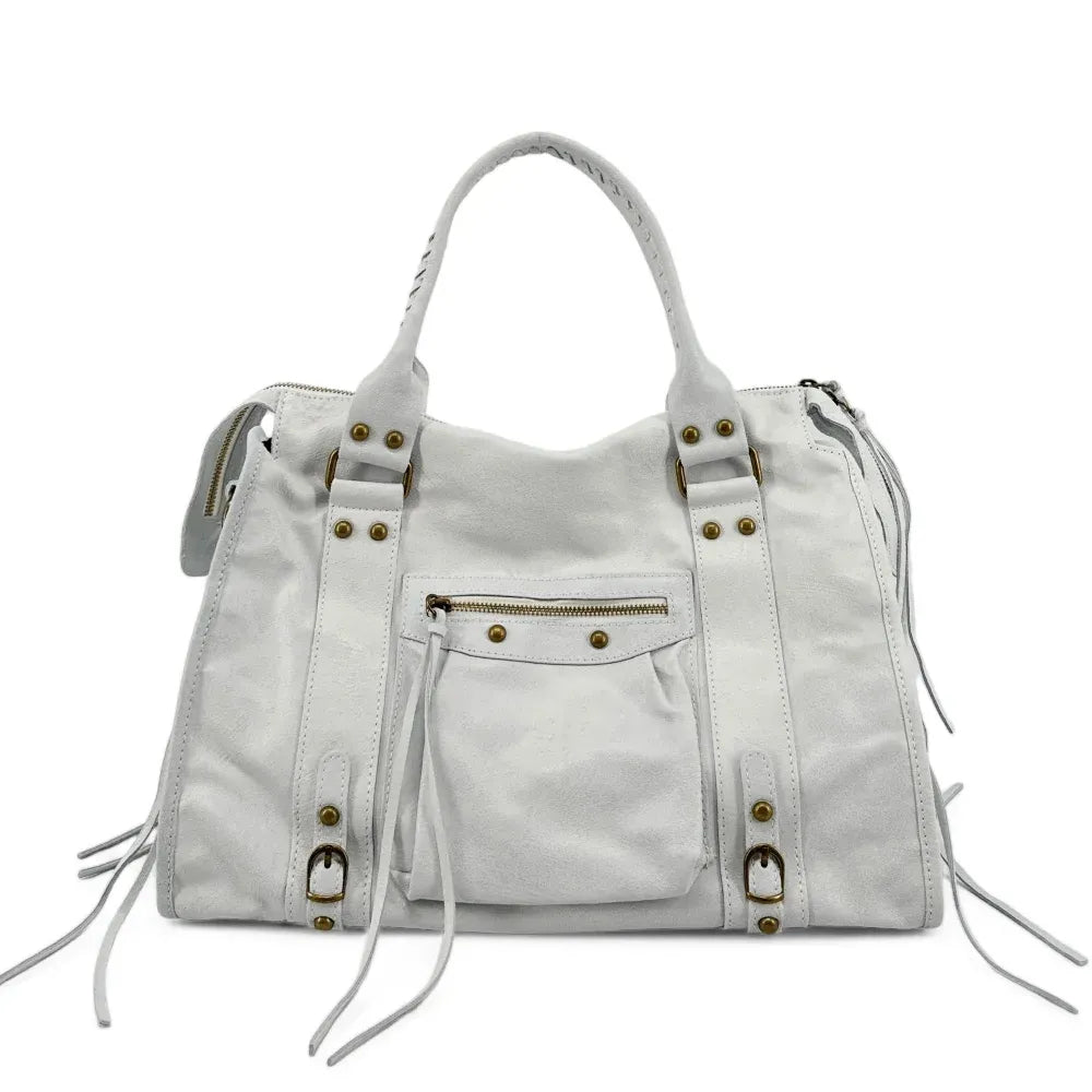 Sac à main en cuir brossé ou irisé SANDSTORM E.L. SIROCCO Off-white