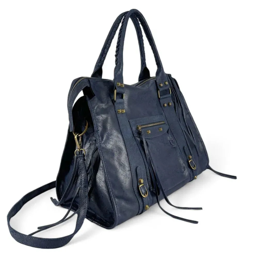 Sac à main en cuir brossé ou irisé SANDSTORM E.L. SIROCCO Bleu marine