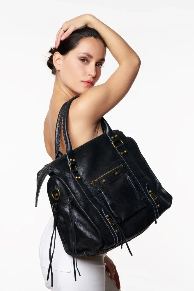 Sac à main en cuir brossé ou irisé SANDSTORM E.L. SIROCCO Noir