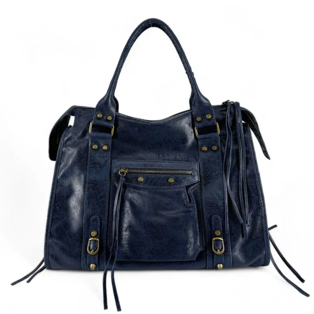 Sac à main en cuir brossé ou irisé SANDSTORM E.L. SIROCCO Bleu marine