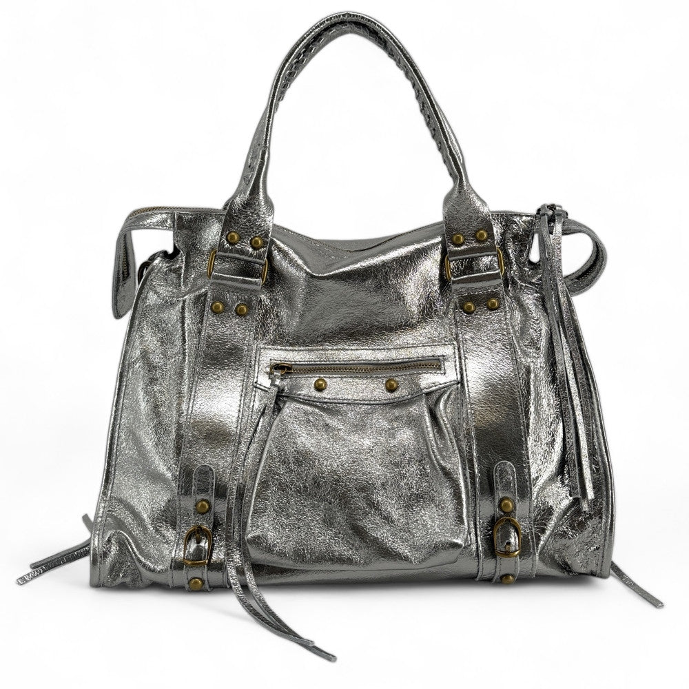 Sac à main en cuir brossé ou irisé SANDSTORM E.L. SIROCCO Argent foncé