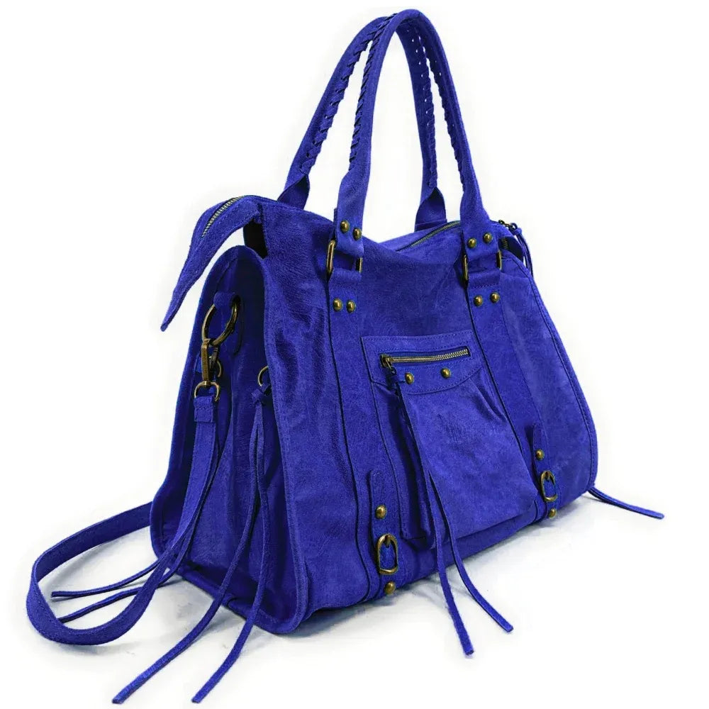 Sac à main en cuir brossé ou irisé SANDSTORM E.L. SIROCCO Bleu roi