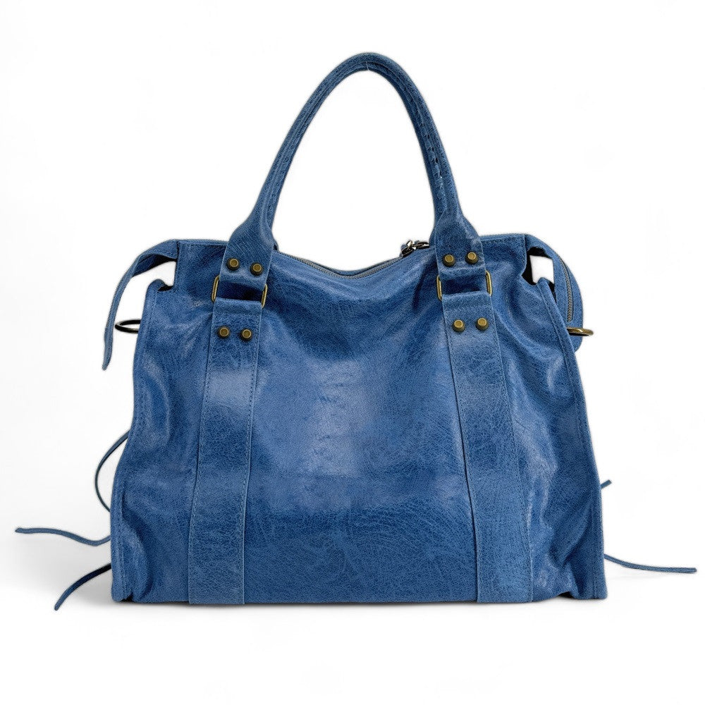 Sac à main en cuir brossé ou irisé SANDSTORM E.L. SIROCCO Bleu denim