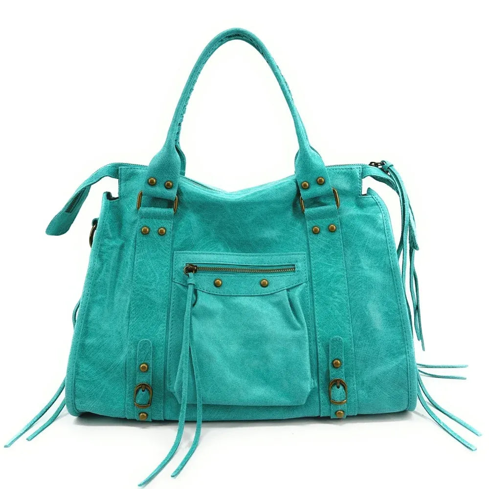 Sac à main en cuir brossé ou irisé SANDSTORM E.L. SIROCCO Bleu des mers du sud