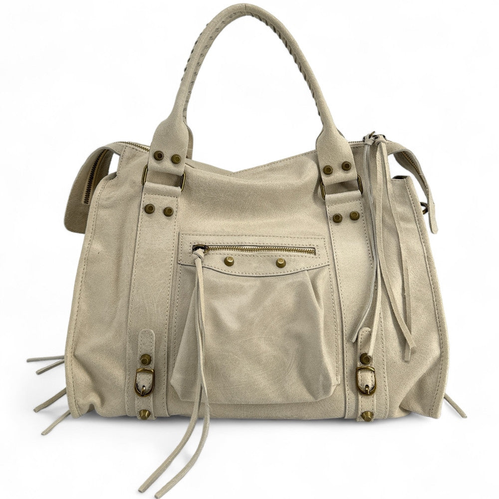 Sac à main en cuir brossé ou irisé SANDSTORM E.L. SIROCCO Beige crème
