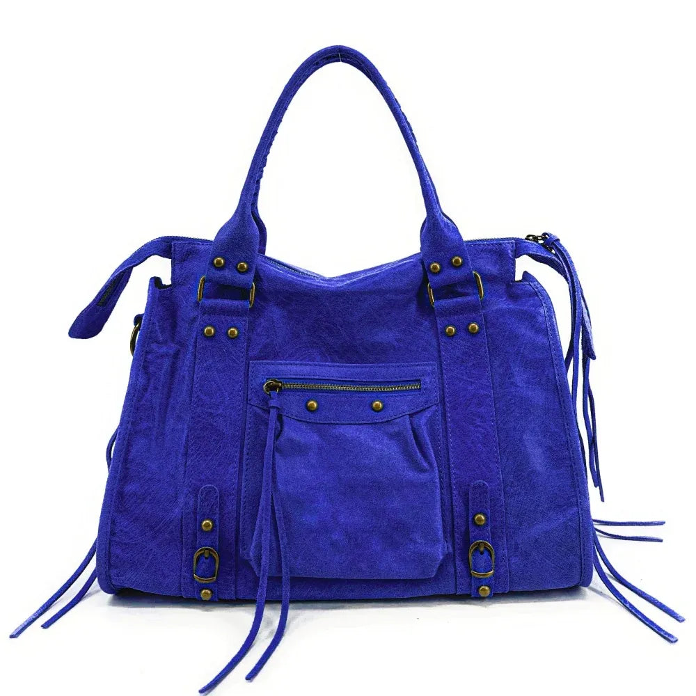 Sac à main en cuir brossé ou irisé SANDSTORM E.L. SIROCCO Bleu roi