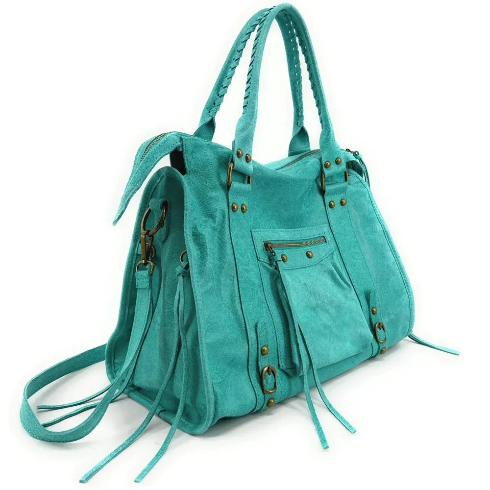 Sac à main en cuir brossé ou irisé SANDSTORM E.L. SIROCCO Bleu des mers du sud