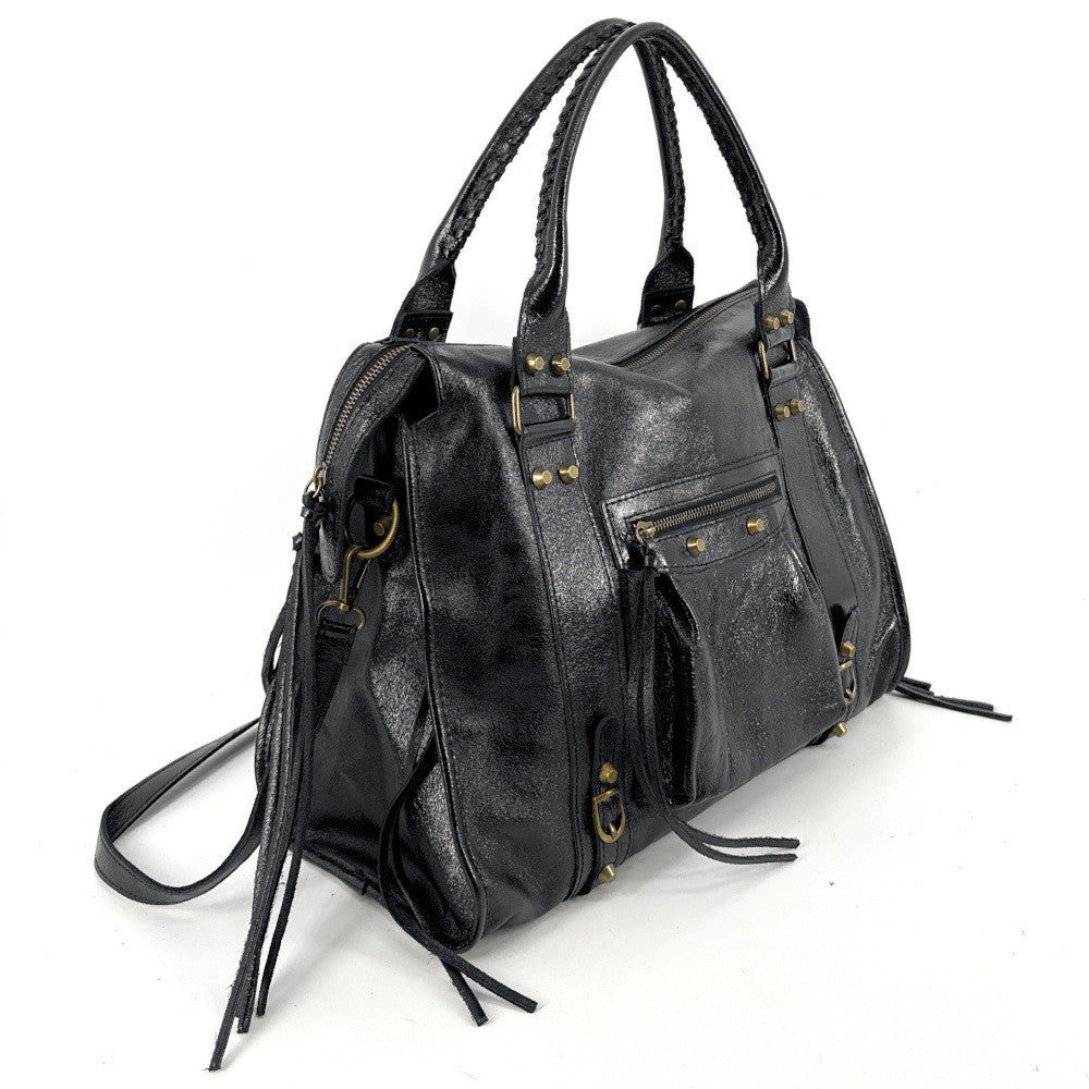 Sac à main en cuir brossé ou irisé SANDSTORM E.L. SIROCCO Noir glossy