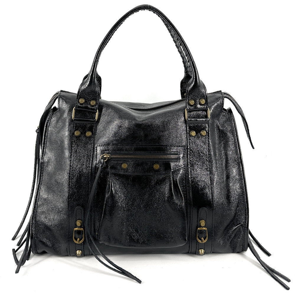 Sac à main en cuir brossé ou irisé SANDSTORM E.L. SIROCCO Noir glossy