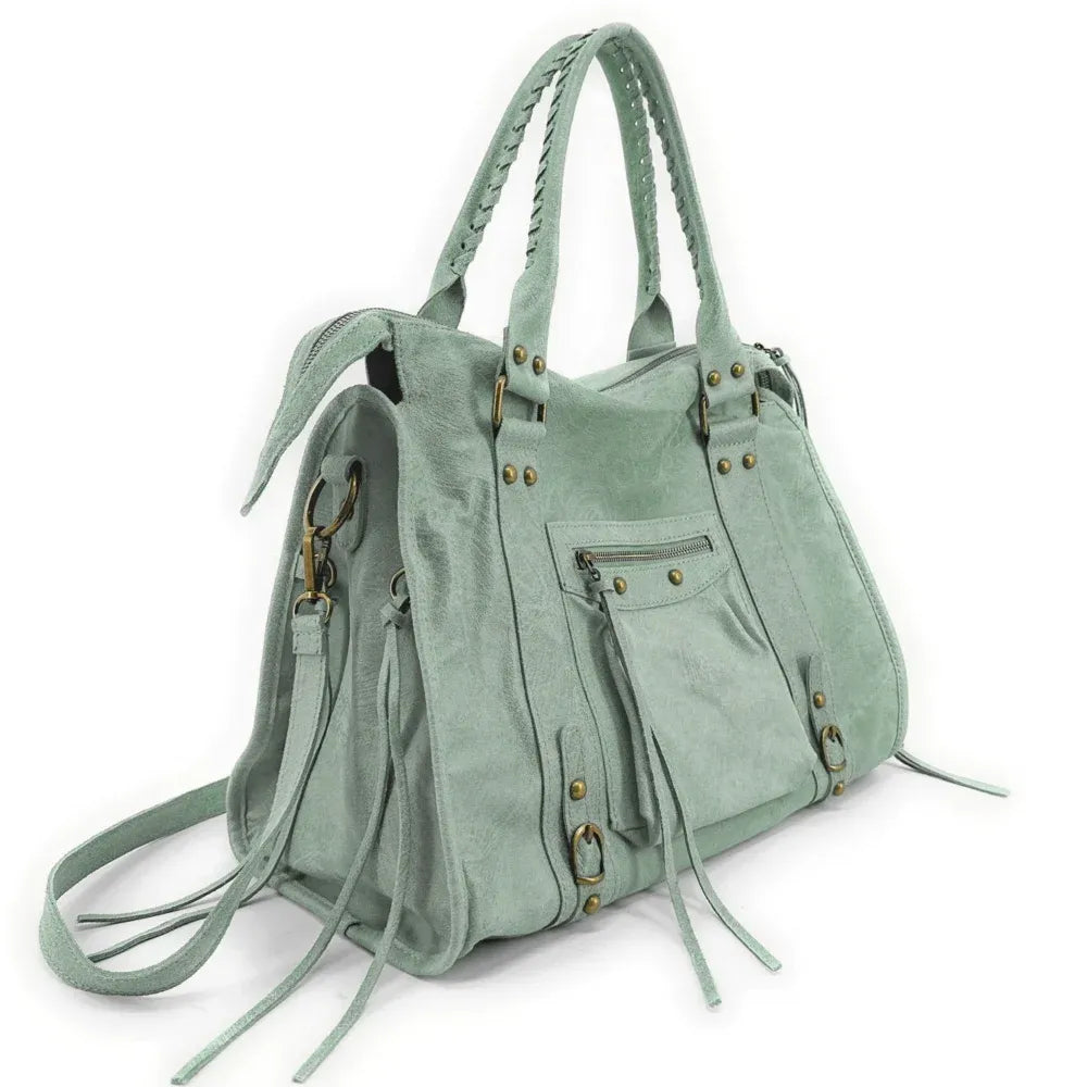 Sac à main en cuir brossé ou irisé SANDSTORM E.L. SIROCCO Vert pastel