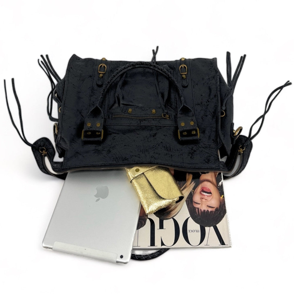 Sac à main en cuir brossé ou irisé SANDSTORM E.L. SIROCCO Noir