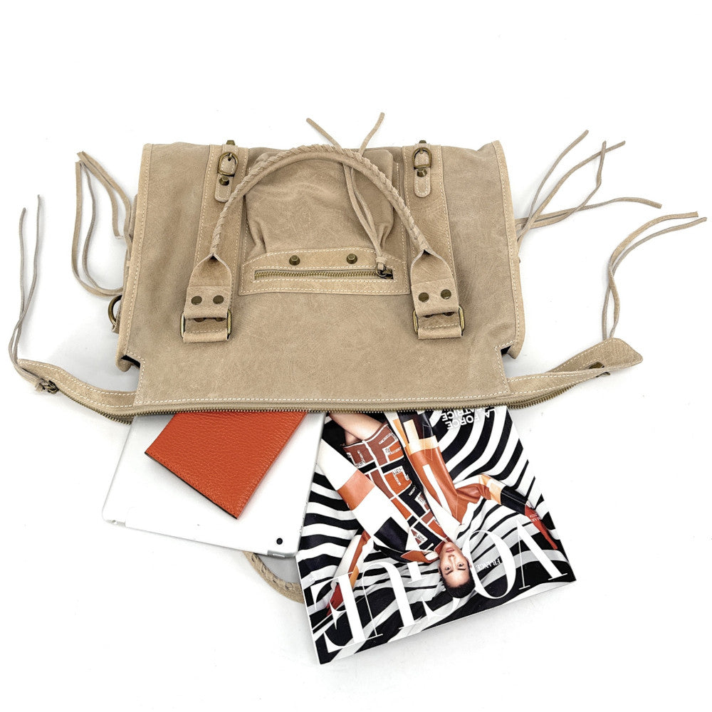 Sac à main en cuir brossé ou irisé SANDSTORM E.L. SIROCCO Taupe clair