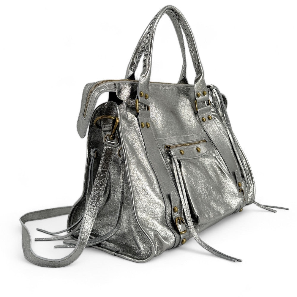 Sac à main en cuir brossé ou irisé SANDSTORM E.L. SIROCCO Argent foncé