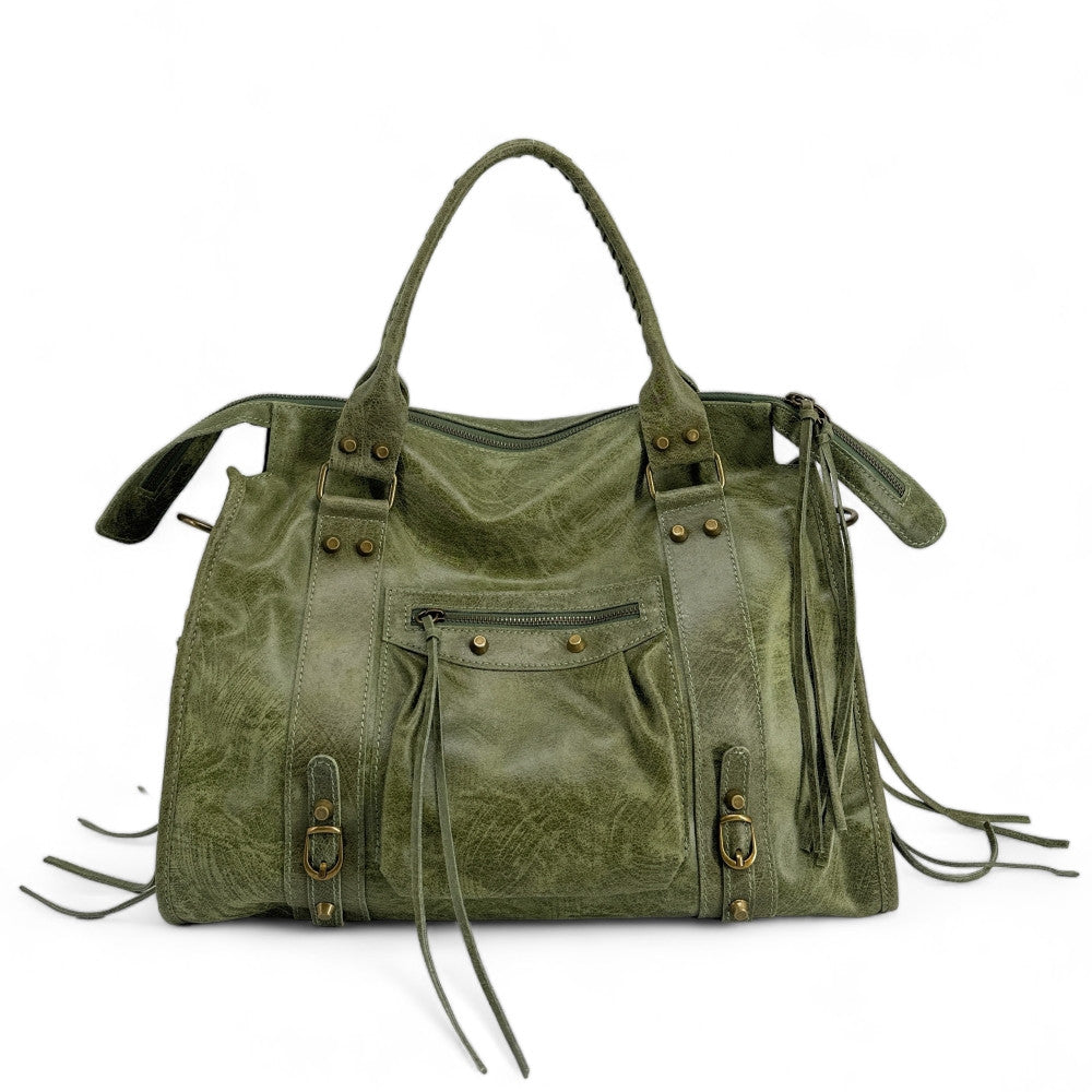 Sac à main en cuir brossé ou irisé SANDSTORM E.L. SIROCCO Kaki
