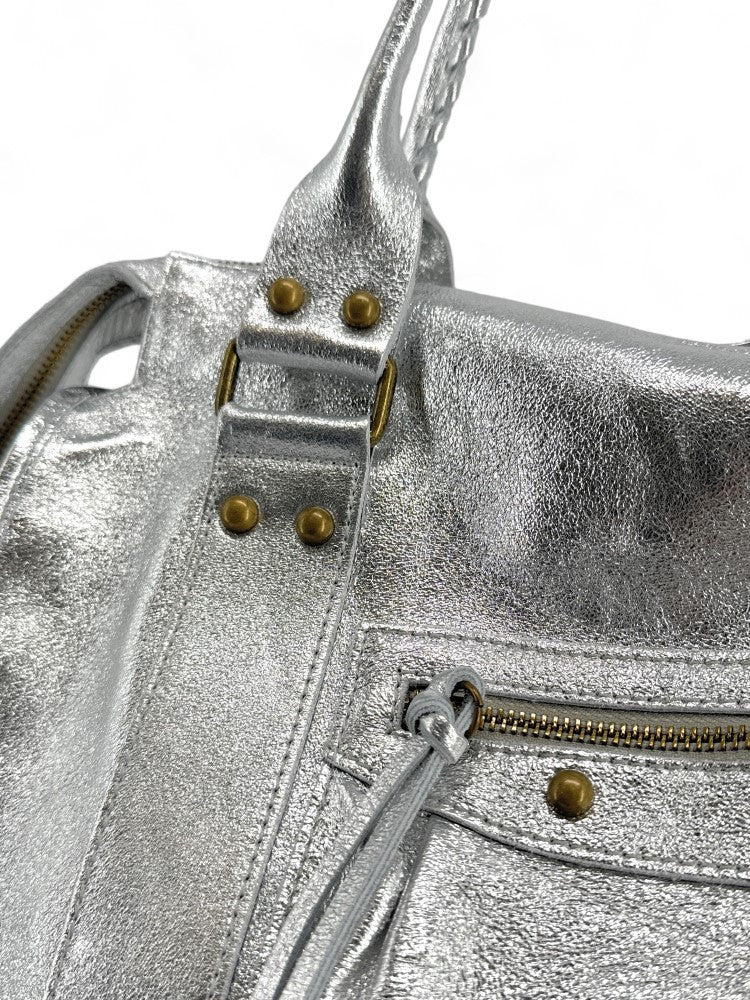 Sac à main en cuir brossé ou irisé SANDSTORM E.L. SIROCCO Argent clair