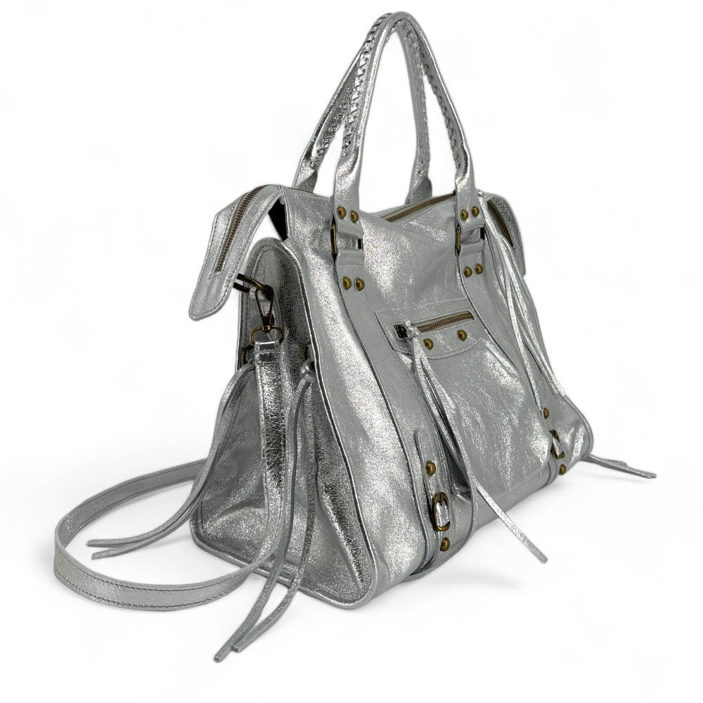 Sac à main en cuir brossé ou irisé SANDSTORM E.L. SIROCCO Argent clair