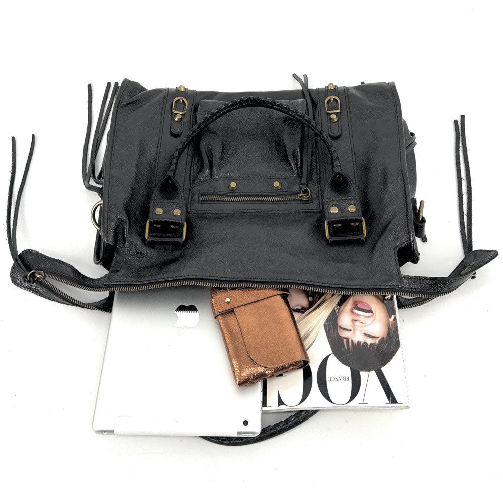 Sac à main en cuir brossé ou irisé SANDSTORM E.L. SIROCCO Noir glossy