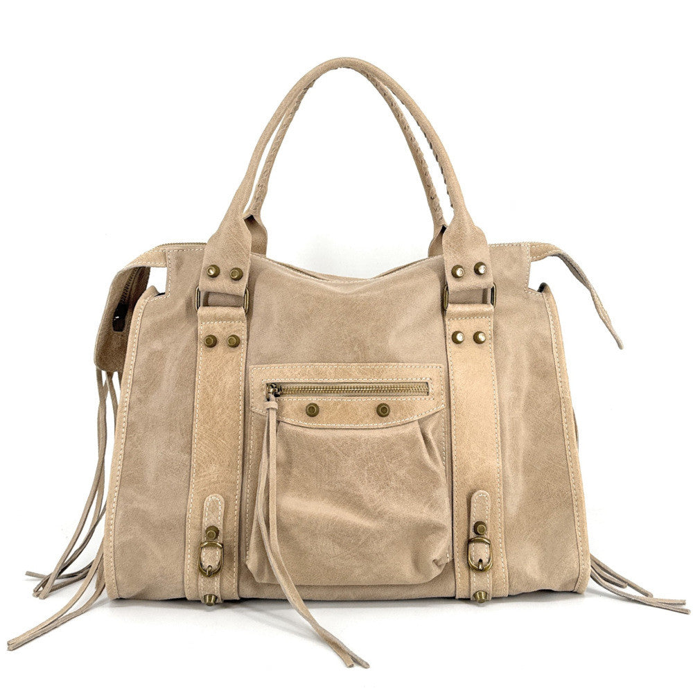 Sac à main en cuir brossé ou irisé SANDSTORM E.L. SIROCCO Taupe clair