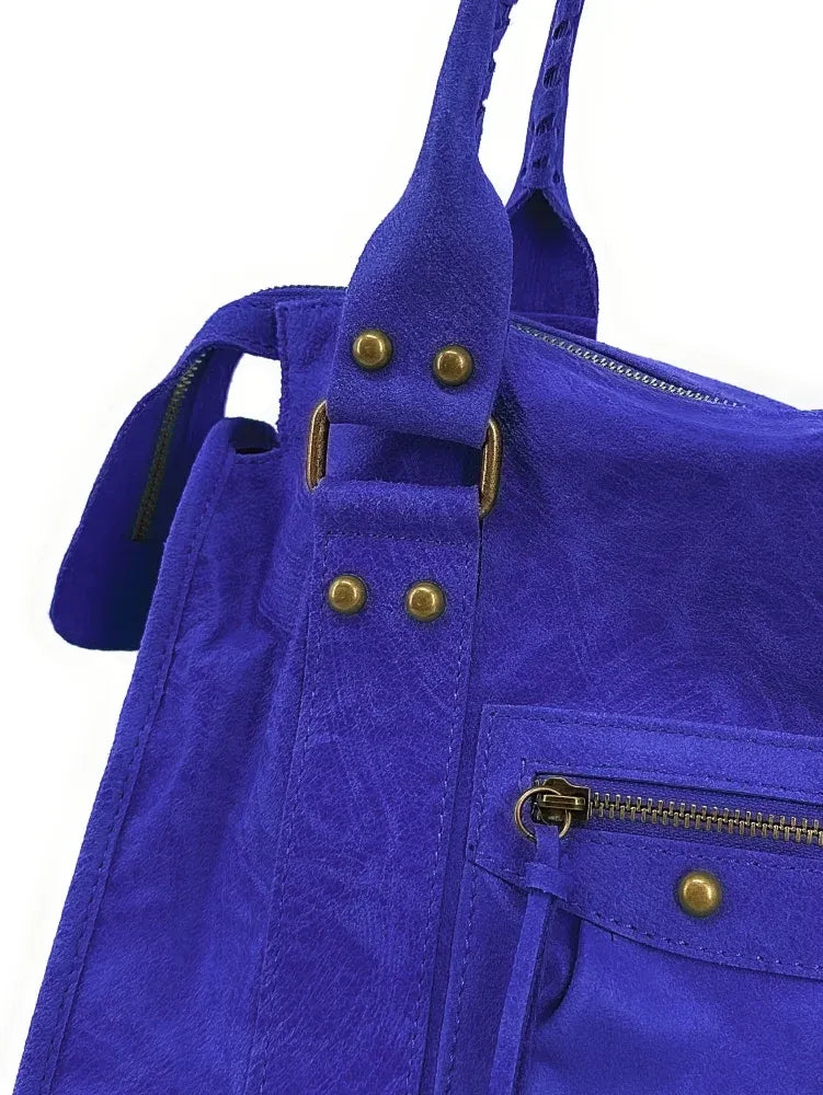 Sac à main en cuir brossé ou irisé SANDSTORM E.L. SIROCCO Bleu roi