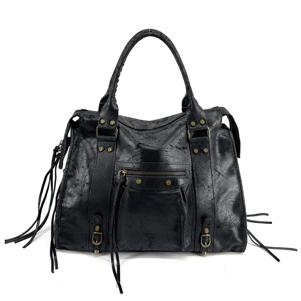 Sac à main en cuir brossé ou irisé SANDSTORM E.L. SIROCCO Noir
