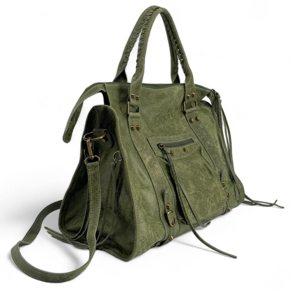 Sac à main en cuir brossé ou irisé SANDSTORM E.L. SIROCCO Kaki