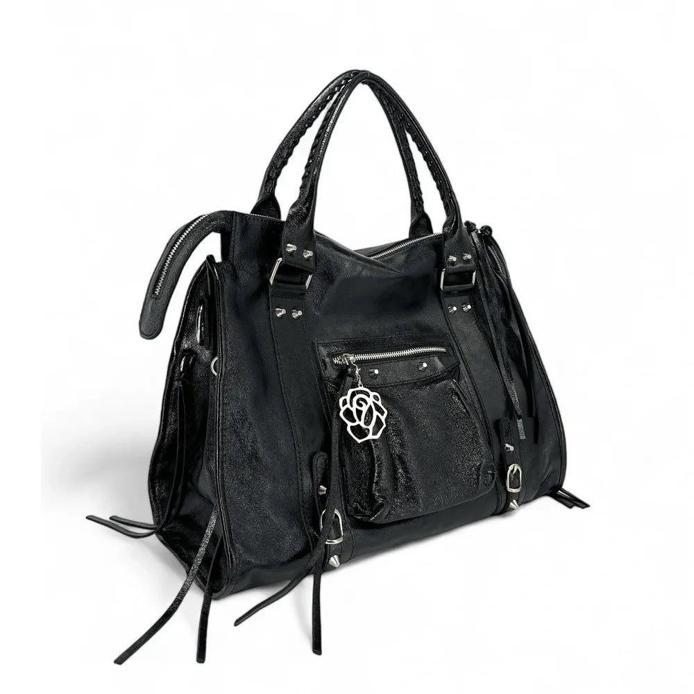 Sac à main en cuir brossé ou irisé SANDSTORM E.L. SIROCCO Noir irisé