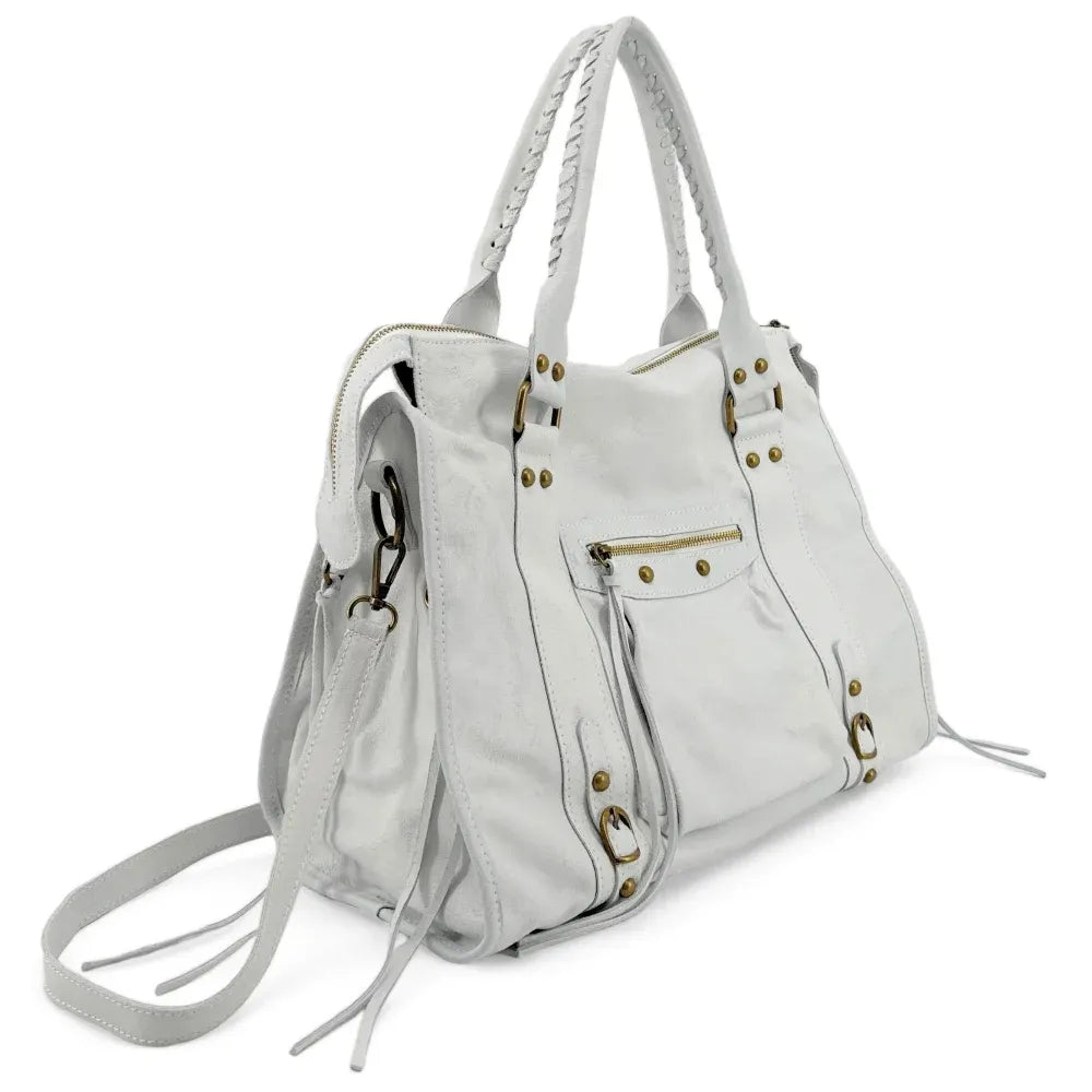 Sac à main en cuir brossé ou irisé SANDSTORM E.L. SIROCCO Off-white