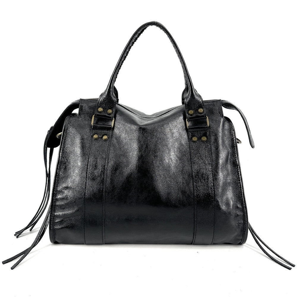 Sac à main en cuir brossé ou irisé SANDSTORM E.L. SIROCCO Noir glossy