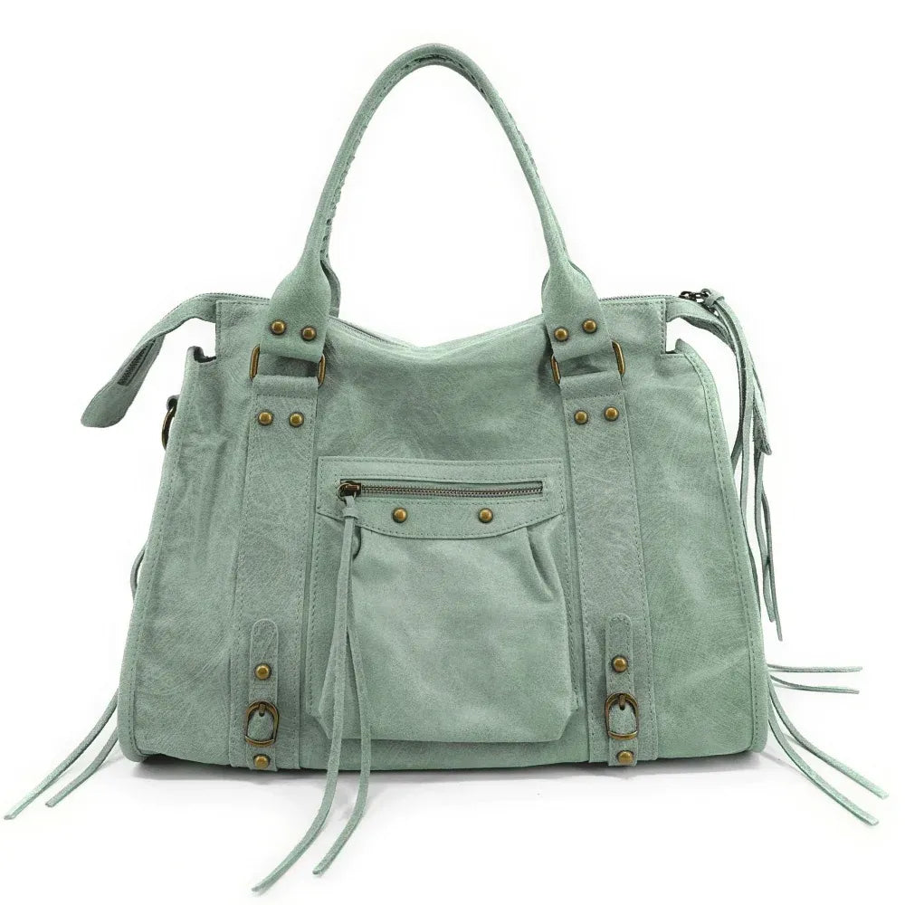 Sac à main en cuir brossé ou irisé SANDSTORM E.L. SIROCCO Vert pastel