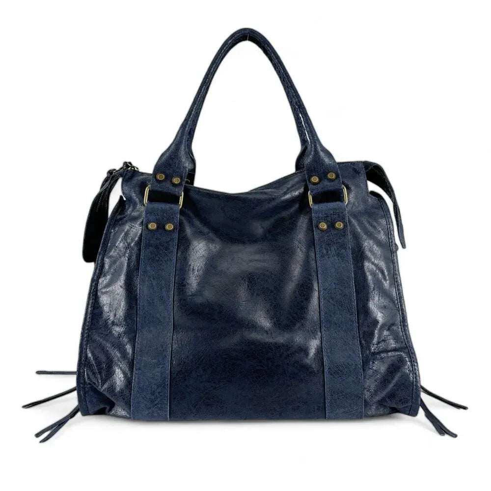 Sac à main en cuir brossé ou irisé SANDSTORM E.L. SIROCCO Bleu marine