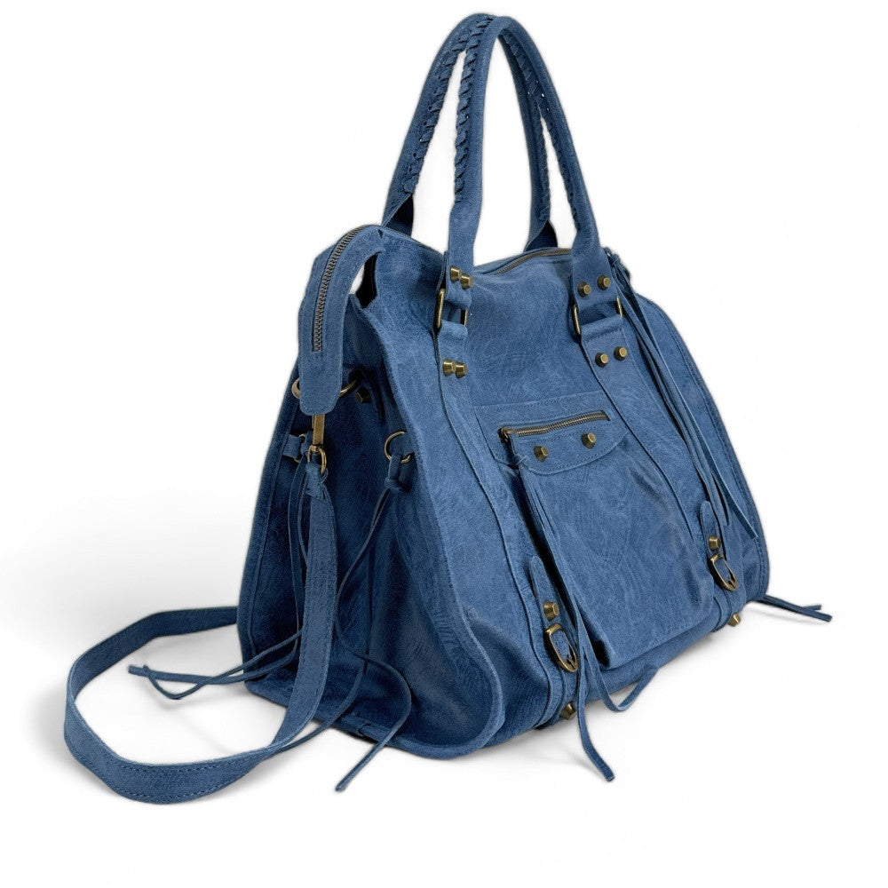 Sac à main en cuir brossé ou irisé SANDSTORM E.L. SIROCCO Bleu denim