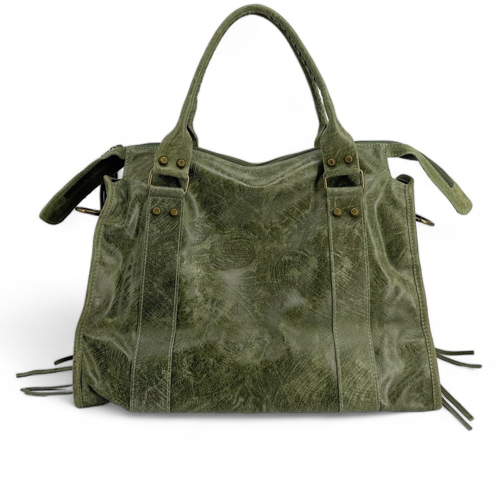 Sac à main en cuir brossé ou irisé SANDSTORM E.L. SIROCCO Kaki