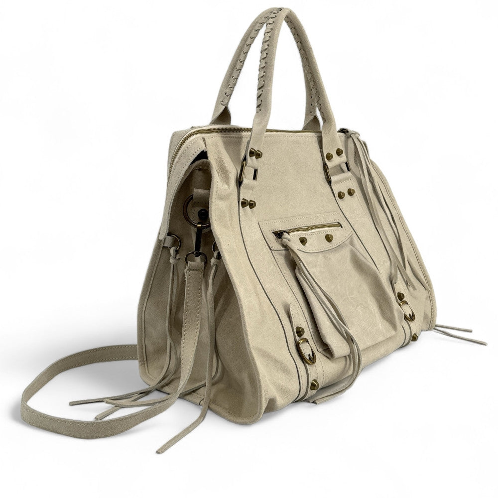 Sac à main en cuir brossé ou irisé SANDSTORM E.L. SIROCCO Beige crème