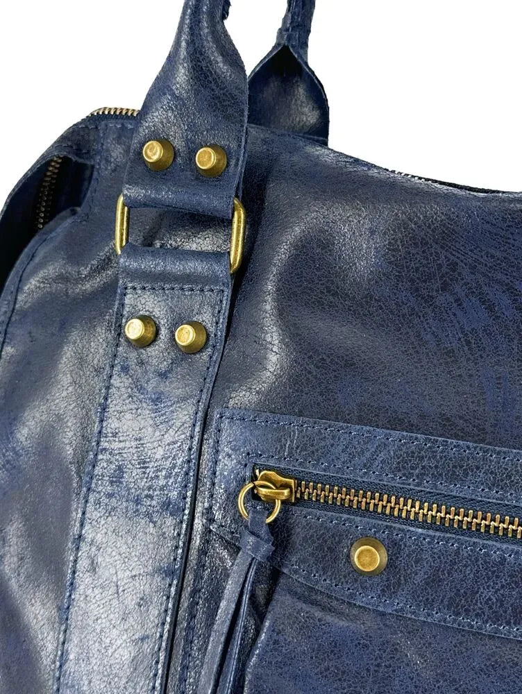 Sac à main en cuir brossé ou irisé SANDSTORM E.L. SIROCCO Bleu marine