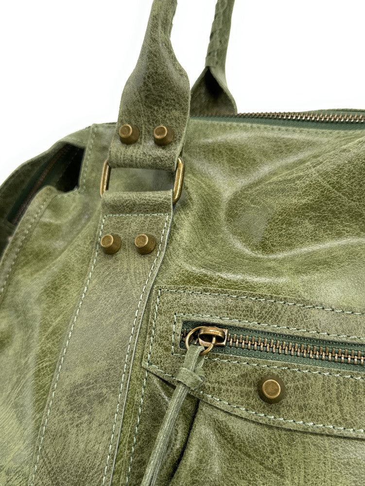 Sac à main en cuir brossé ou irisé SANDSTORM E.L. SIROCCO Kaki