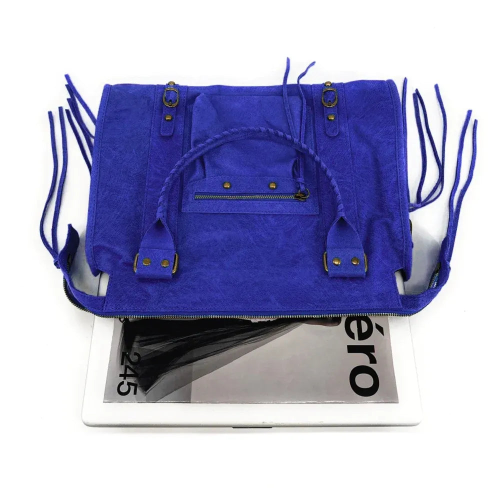 Sac à main en cuir brossé ou irisé SANDSTORM E.L. SIROCCO Bleu roi