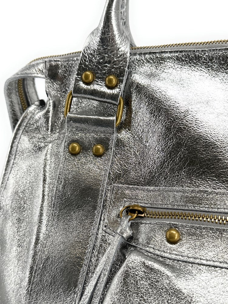 Sac à main en cuir brossé ou irisé SANDSTORM E.L. SIROCCO Argent foncé