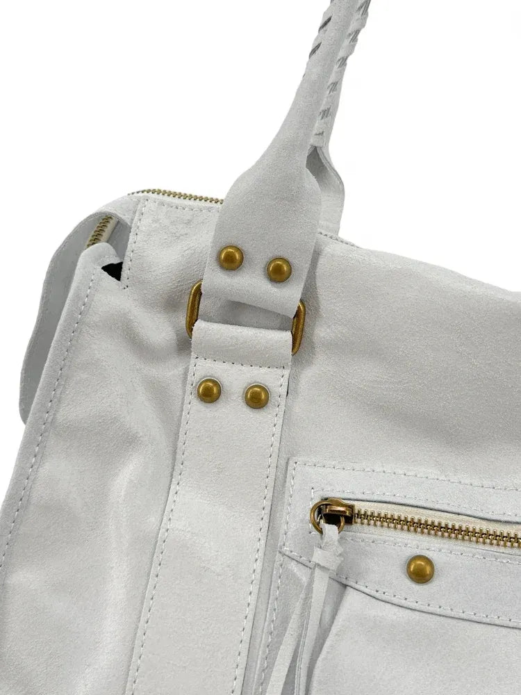 Sac à main en cuir brossé ou irisé SANDSTORM E.L. SIROCCO Off-white