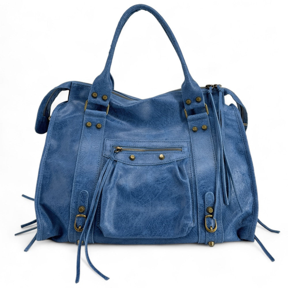 Sac à main en cuir brossé ou irisé SANDSTORM E.L. SIROCCO Bleu denim