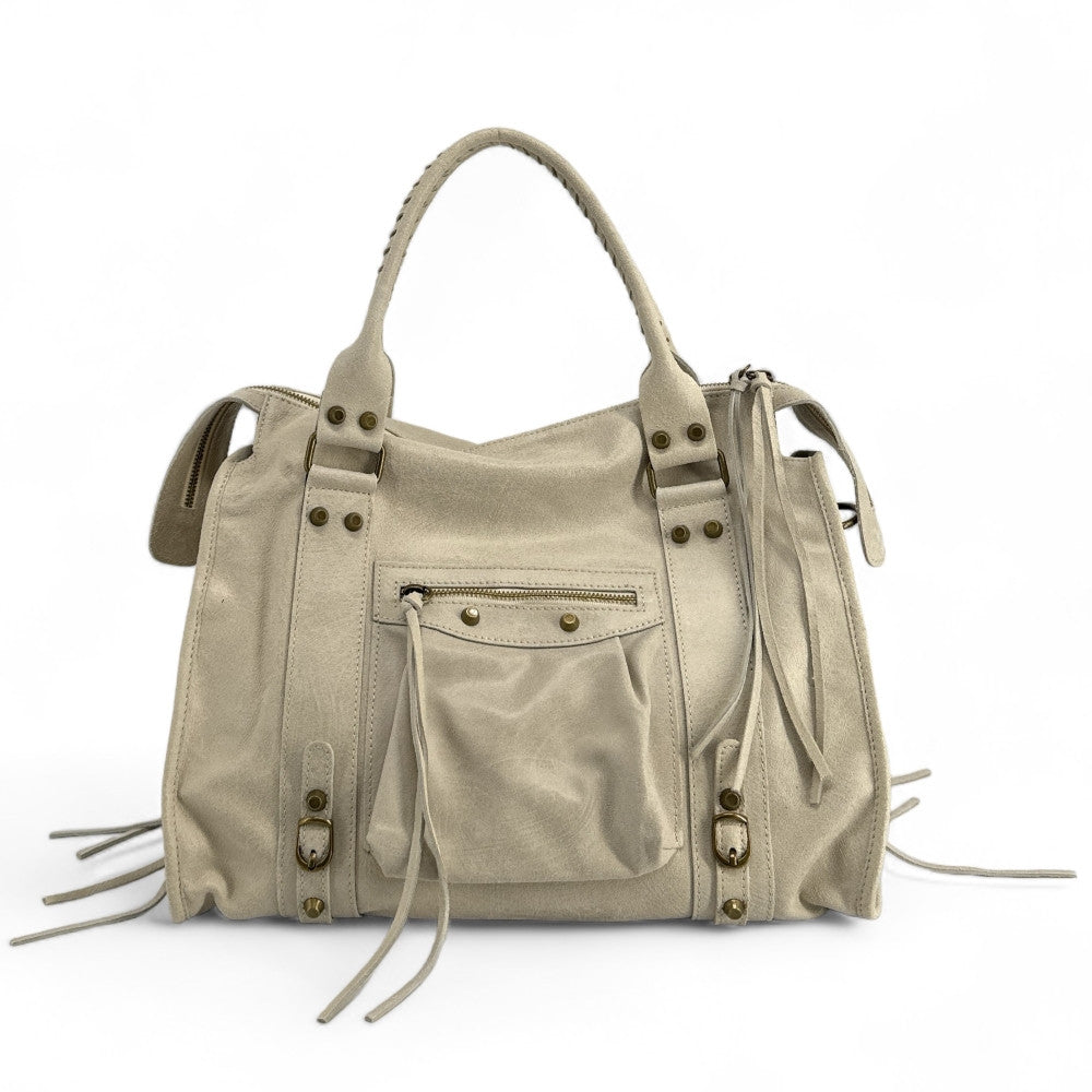 Sac à main en cuir brossé ou irisé SANDSTORM E.L. SIROCCO Beige crème