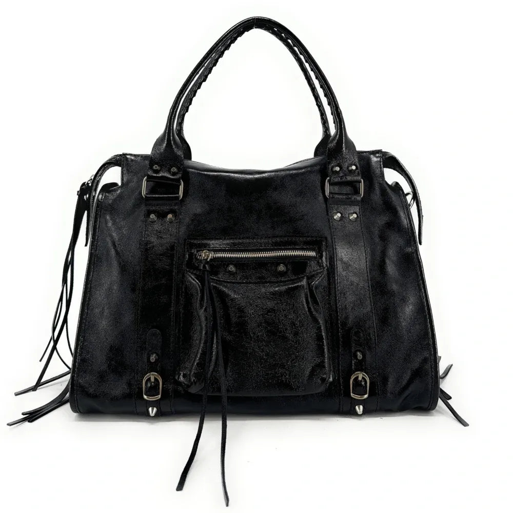Sac à main en cuir brossé ou irisé SANDSTORM E.L. SIROCCO Noir irisé