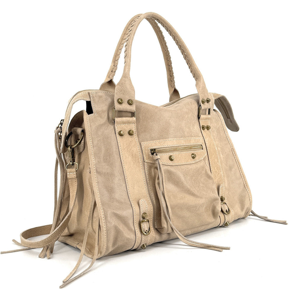 Sac à main en cuir brossé ou irisé SANDSTORM E.L. SIROCCO Taupe clair