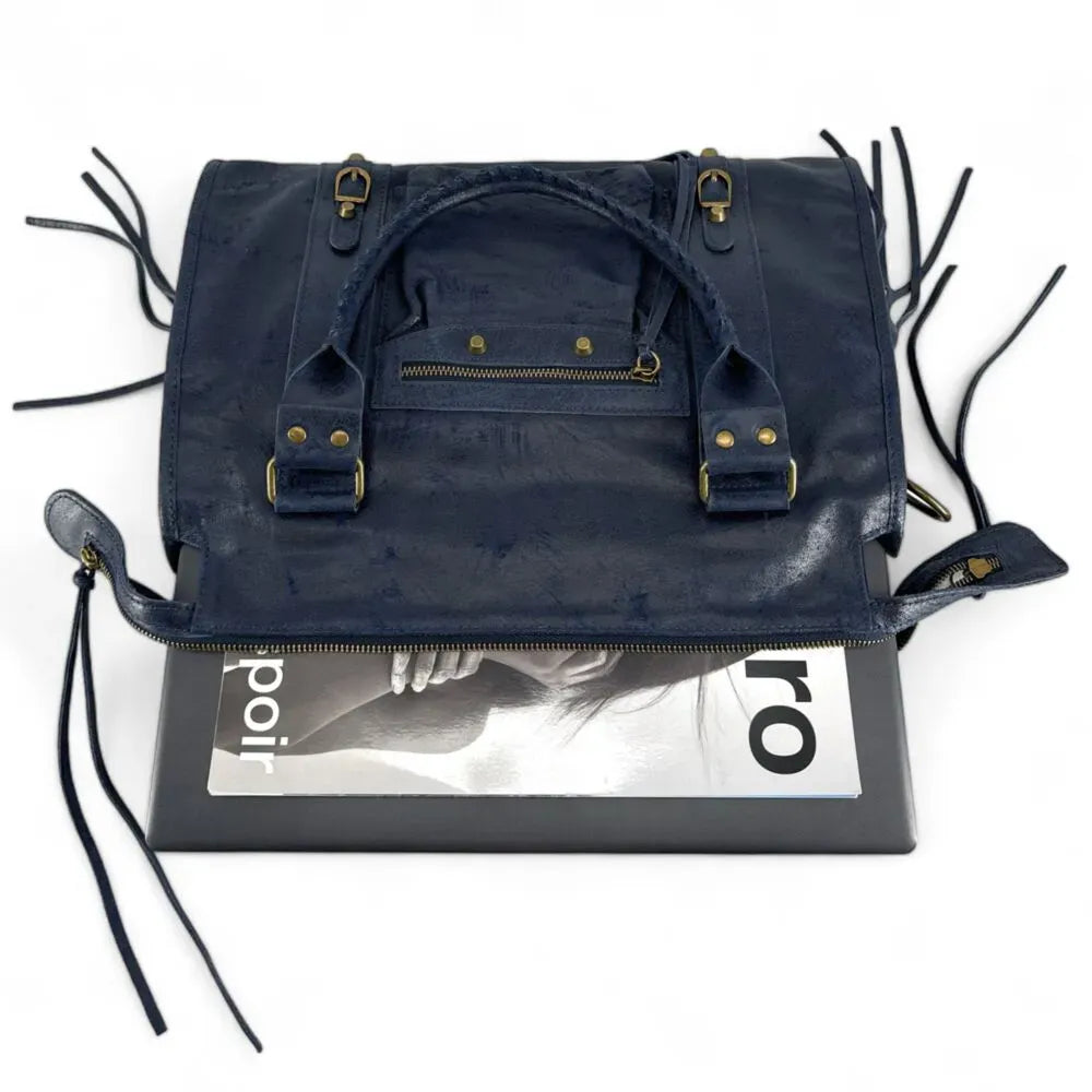 Sac à main en cuir brossé ou irisé SANDSTORM E.L. SIROCCO Bleu marine