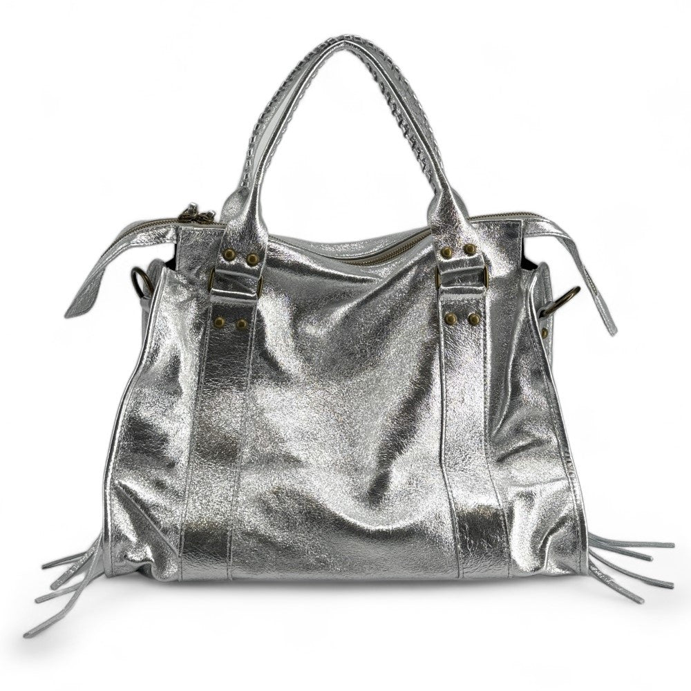 Sac à main en cuir brossé ou irisé SANDSTORM E.L. SIROCCO Argent clair